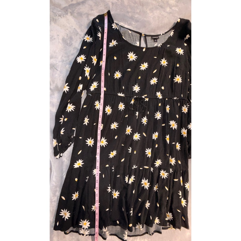 Torrid Womens Plus Size 1 Black Daisy Floral Long Sleeve Tiered Mini Dress Boho - Picture 4 of 11